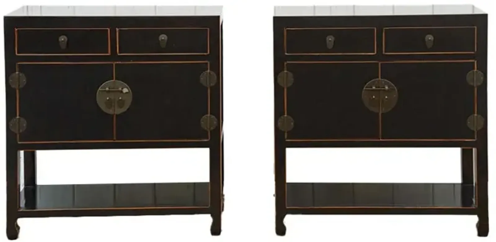 Pair of Asian Black & Bronze Cabinets