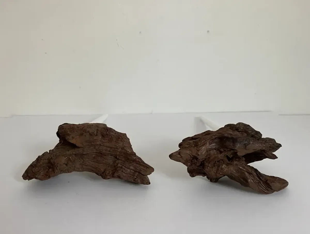 1960s Burl Wood Candle Holders - Set of 2