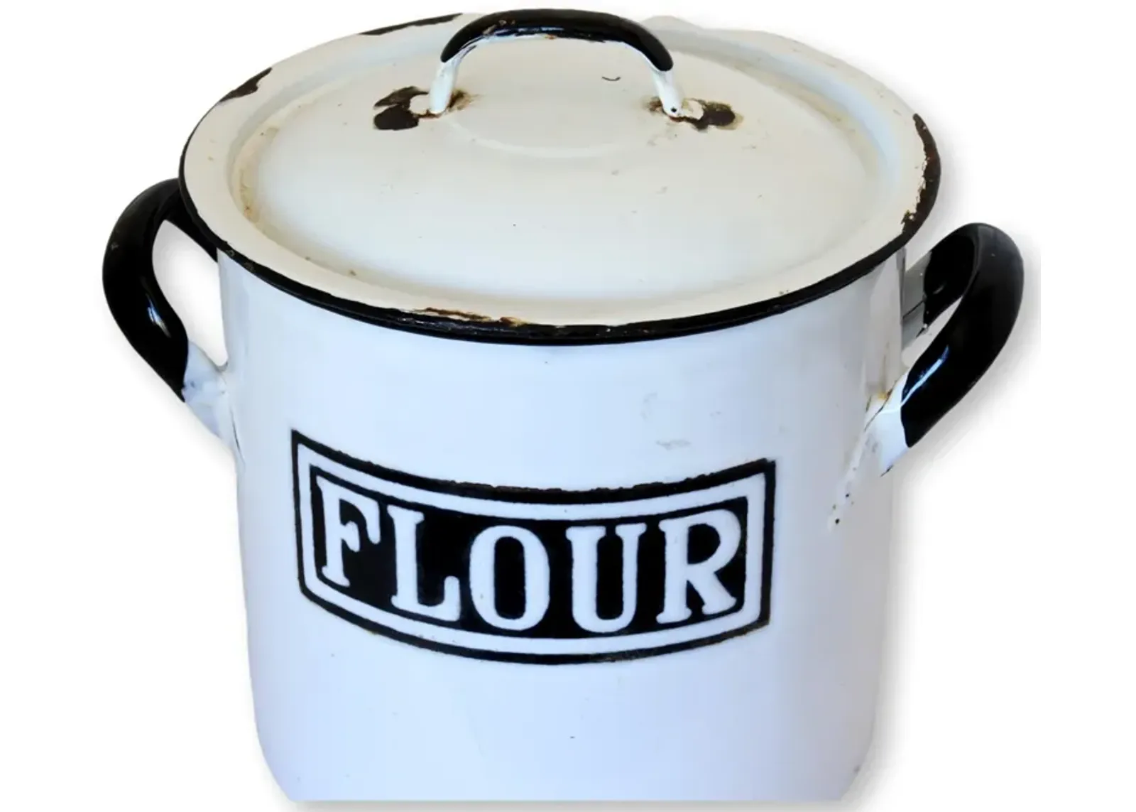 Large English Enamelware Flour Canister