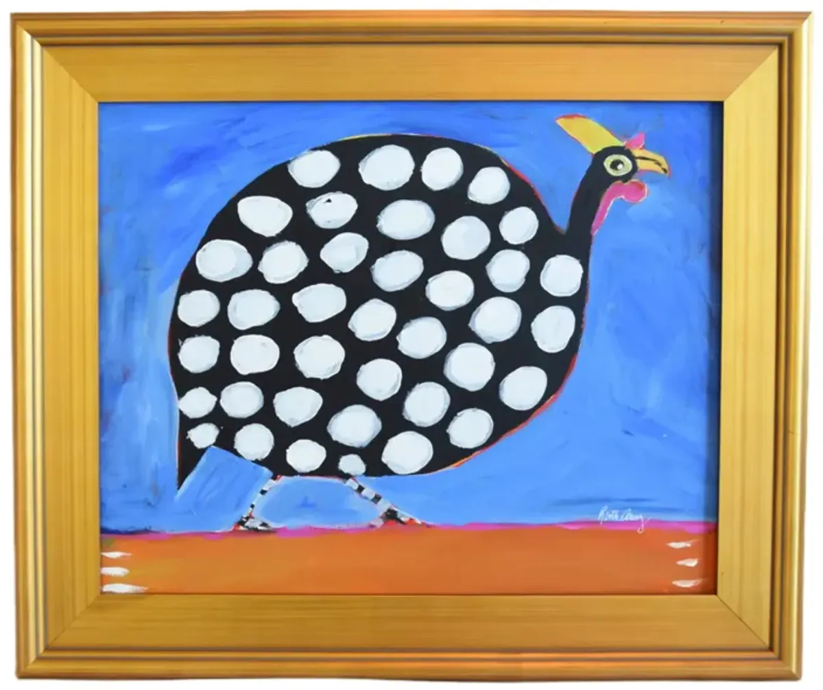 Folk Art Chicken Guinea Hen Oil Painting