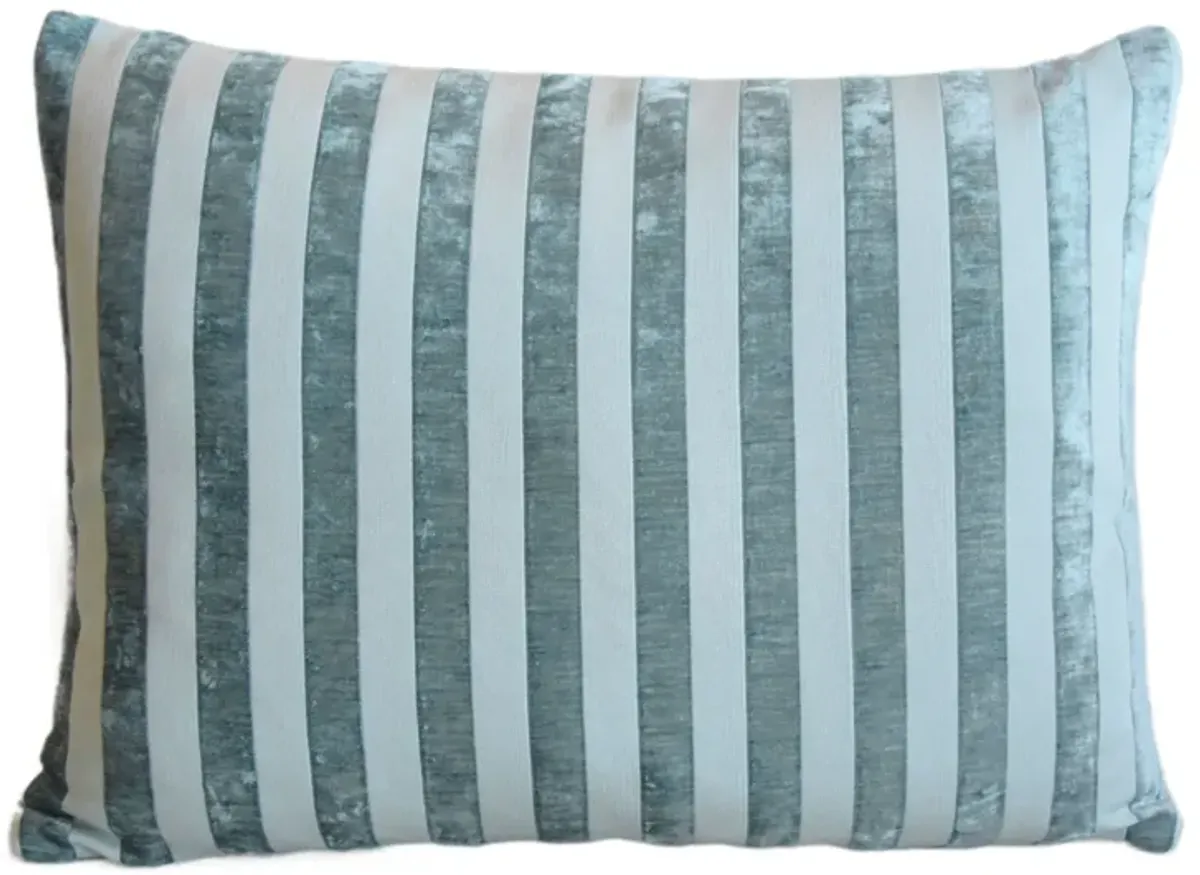 French Turquoise Velvet Striped Pillow