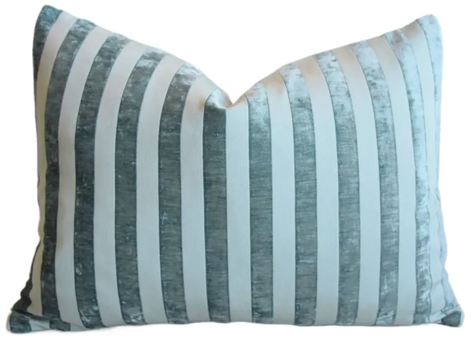 French Turquoise Velvet Striped Pillow