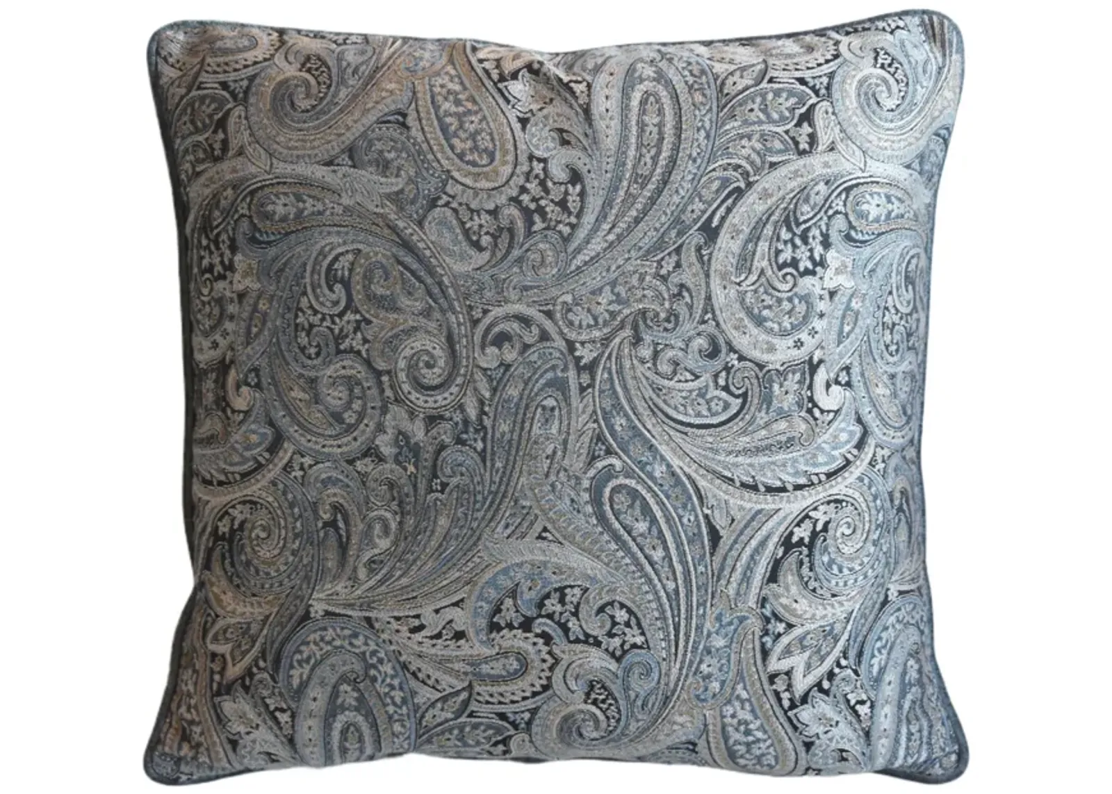 French Silver Botanical Paisley Pillow