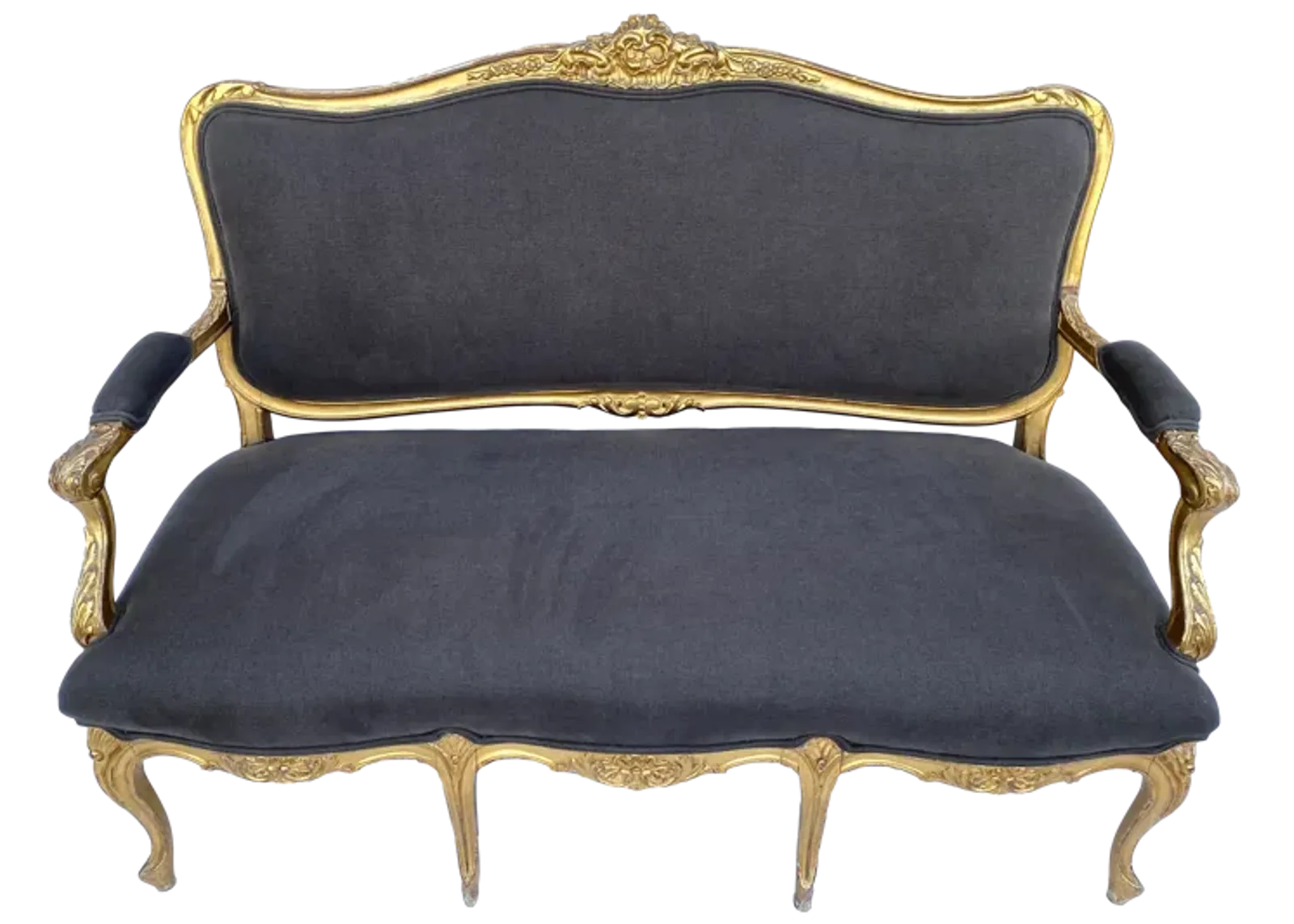 1930s French Water Gilt Settee W/ Linen