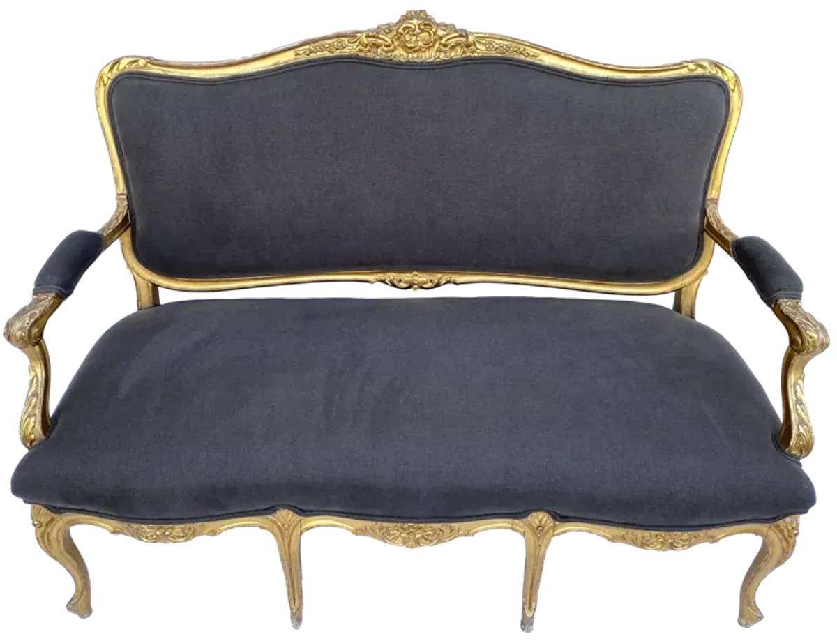 1930s French Water Gilt Settee W/ Linen