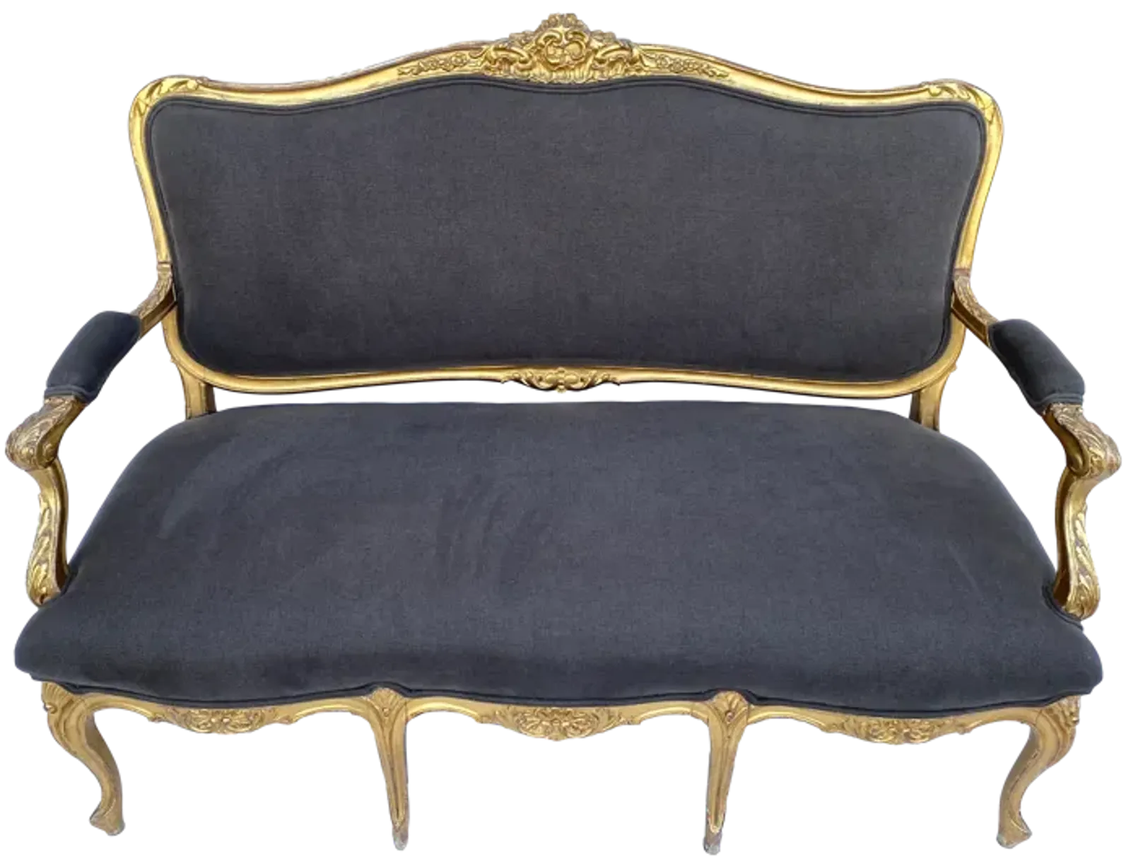 1930s French Water Gilt Settee W/ Linen