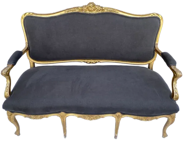 1930s French Water Gilt Settee W/ Linen - Ballyhoo