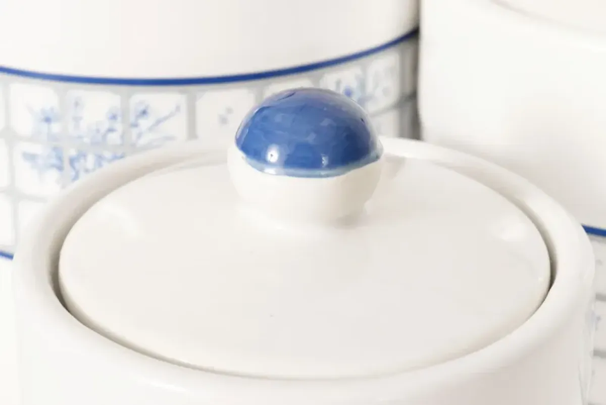 Blue & White Stoneware Canisters - Set of 3