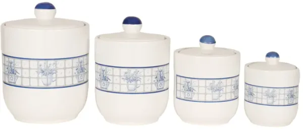 Blue & White Stoneware Canisters, S/3
