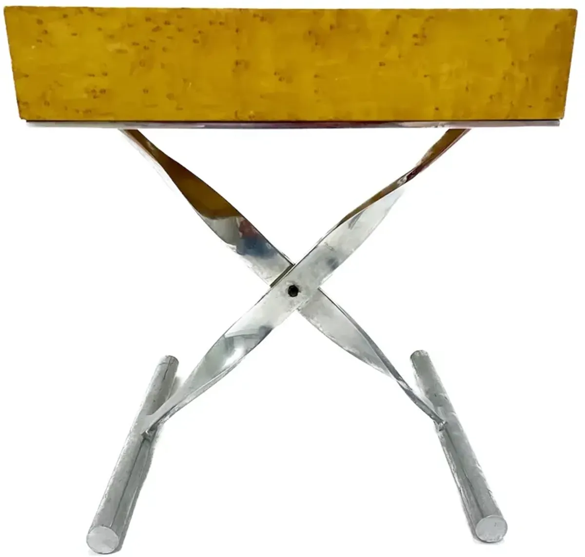 Baker Burlwood & Aluminum Side Table