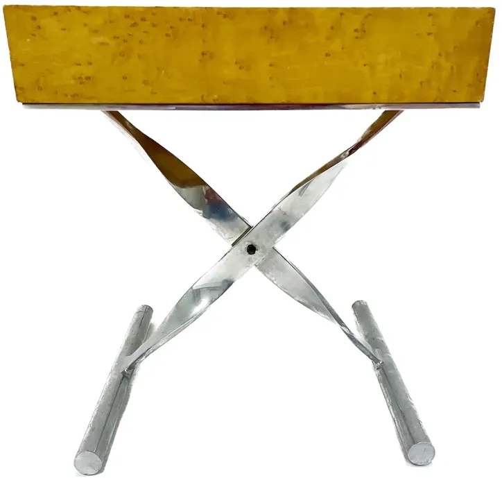 Baker Burlwood & Aluminum Side Table