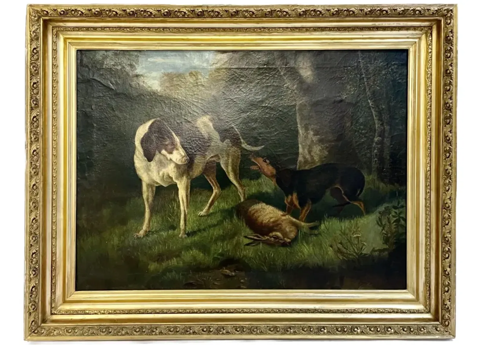 Hunt Scene Dogs in the Forest Painting