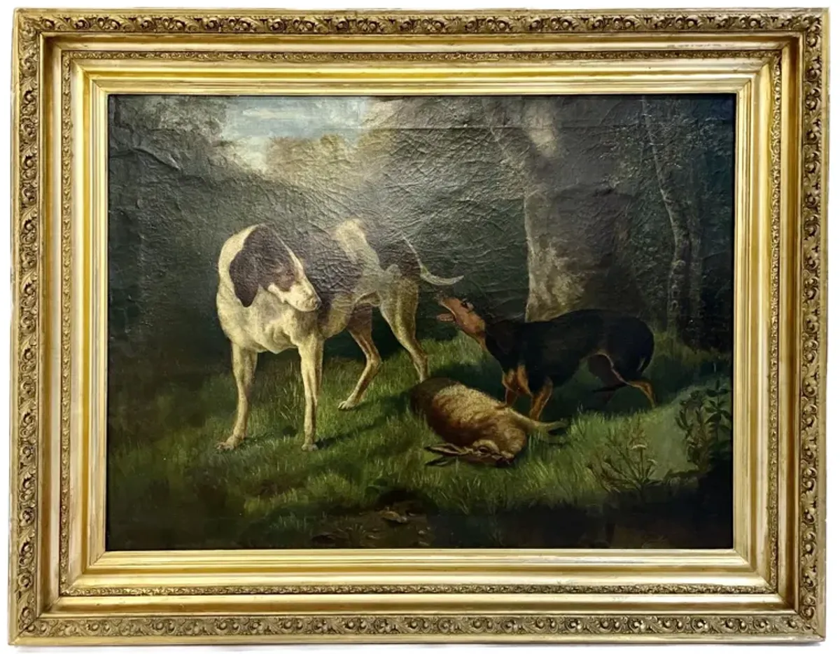 Hunt Scene Dogs in the Forest Painting