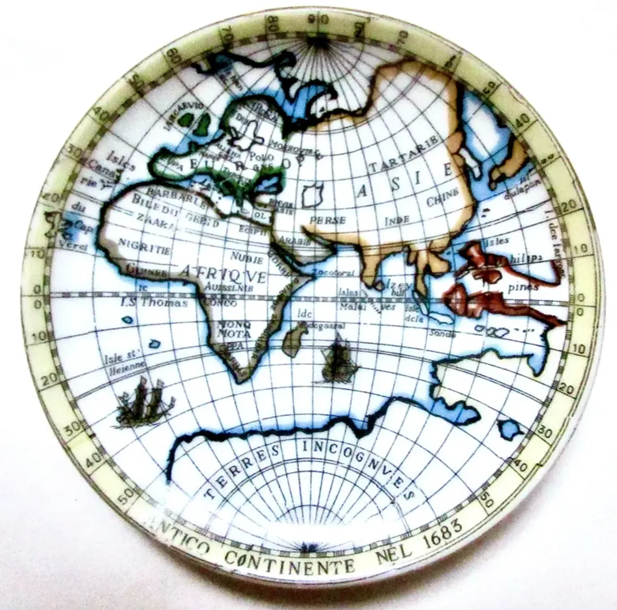 Fornasetti-Style MCM Atlas Coasters Set of 4