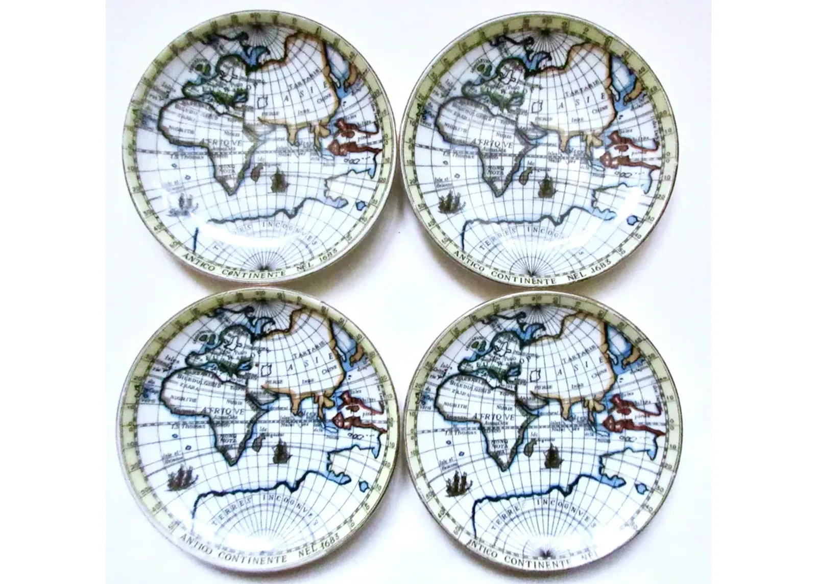 Fornasetti-Style MCM Atlas Coasters Set of 4