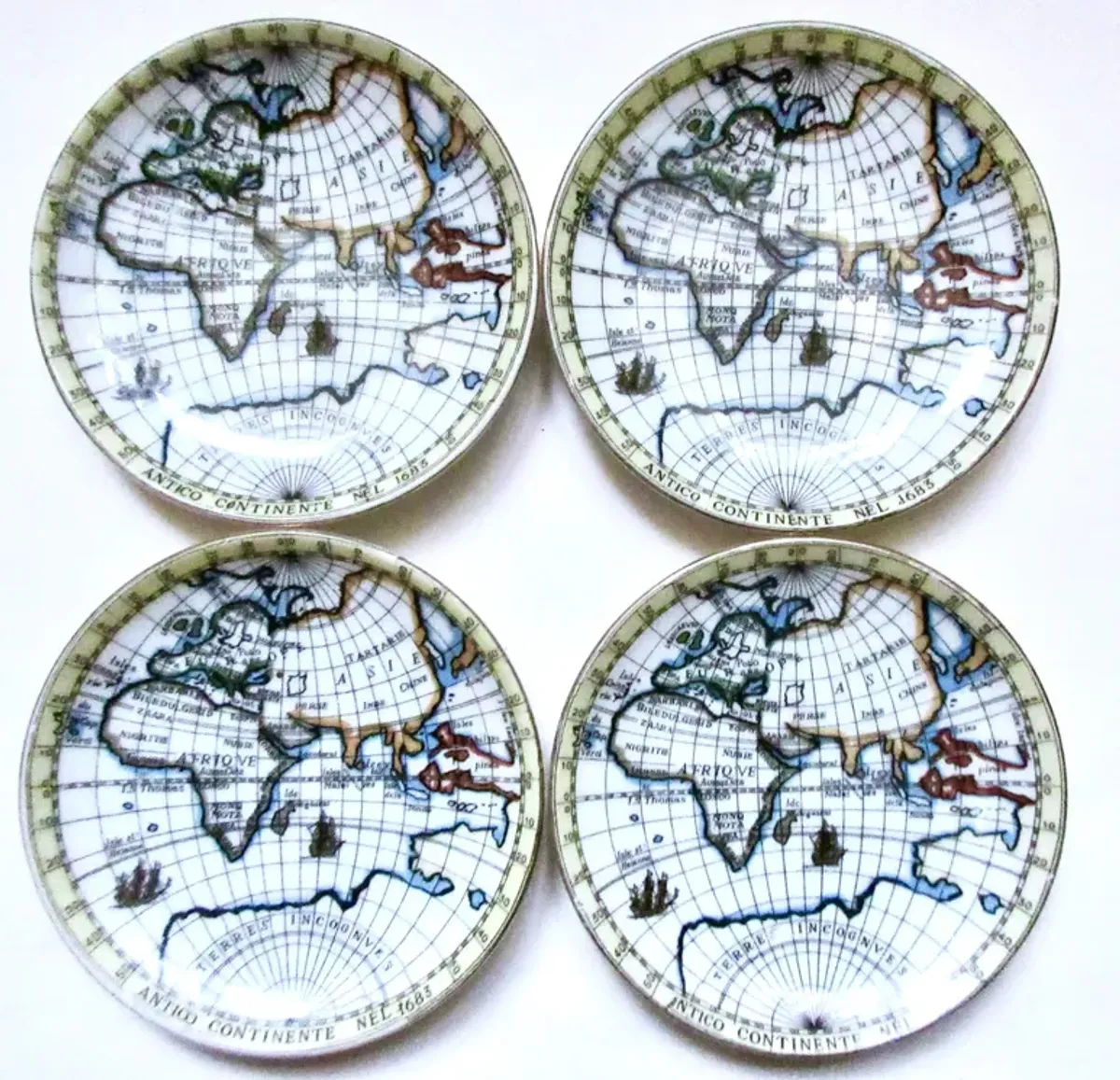 Fornasetti-Style MCM Atlas Coasters Set of 4