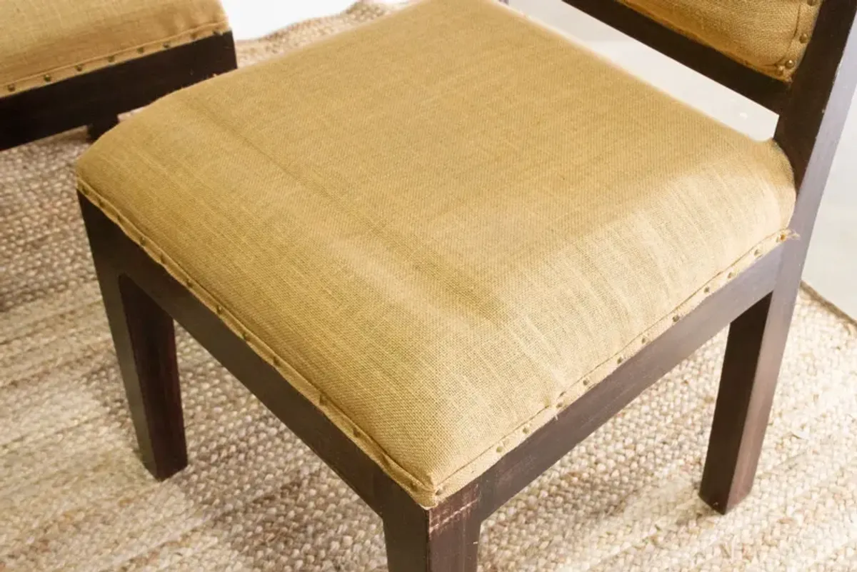 Set of Four Burlap Brown Dining Chairs