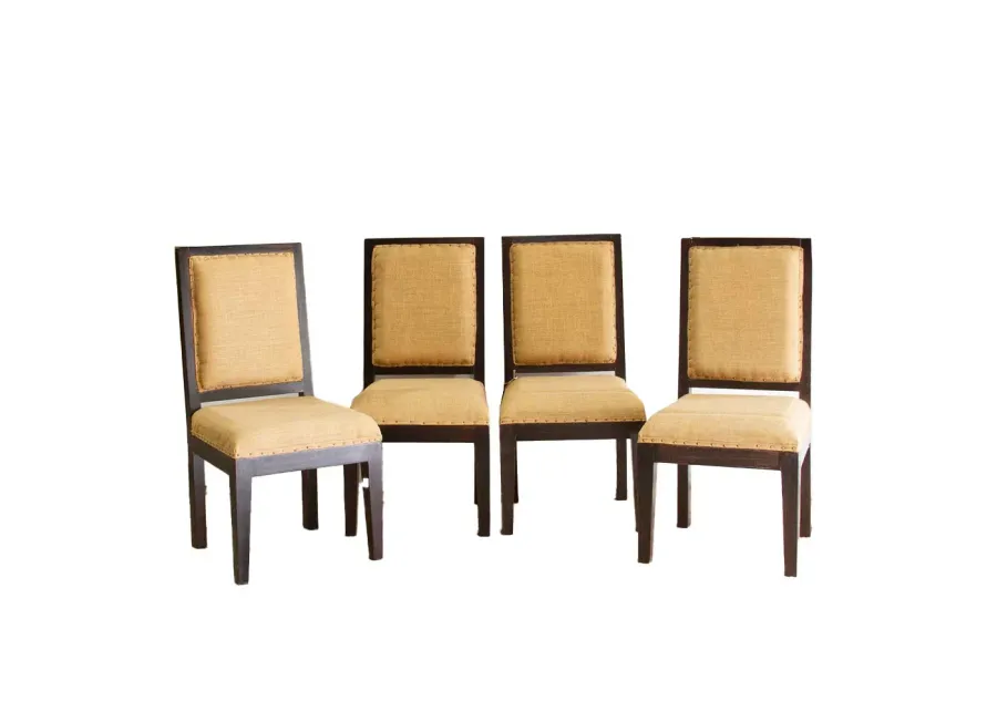 Set of Four Burlap Brown Dining Chairs