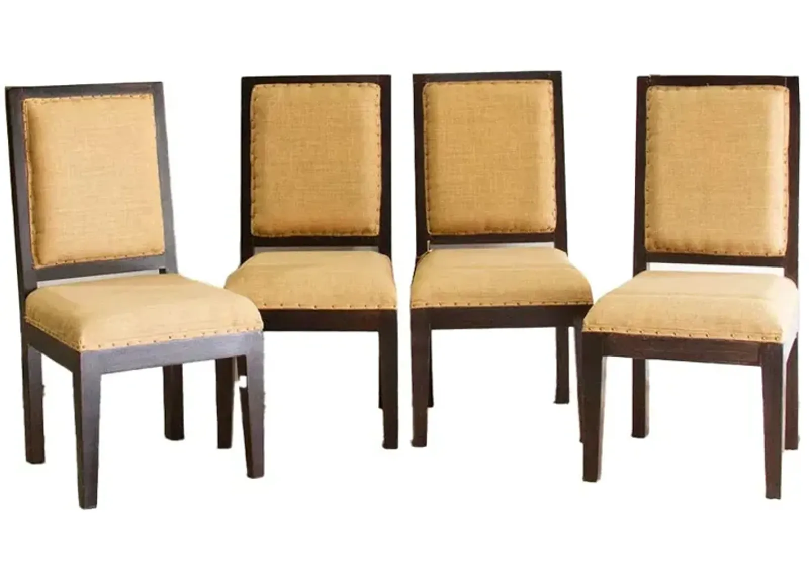 Set of Four Burlap Brown Dining Chairs