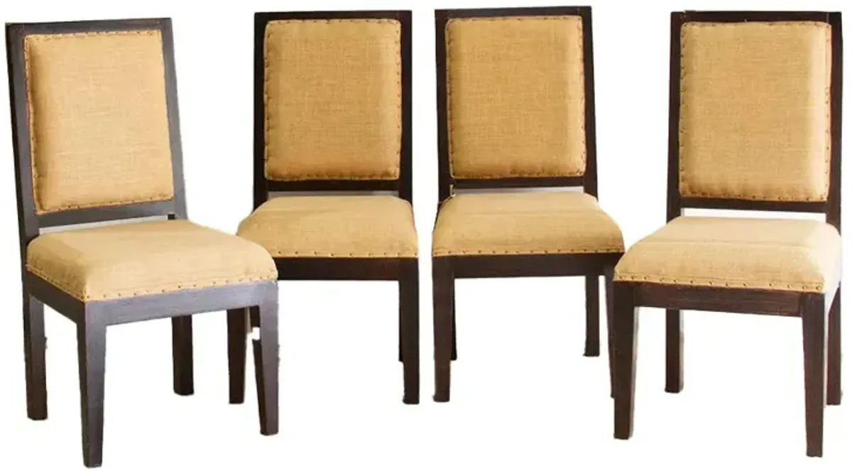 Set of Four Burlap Brown Dining Chairs