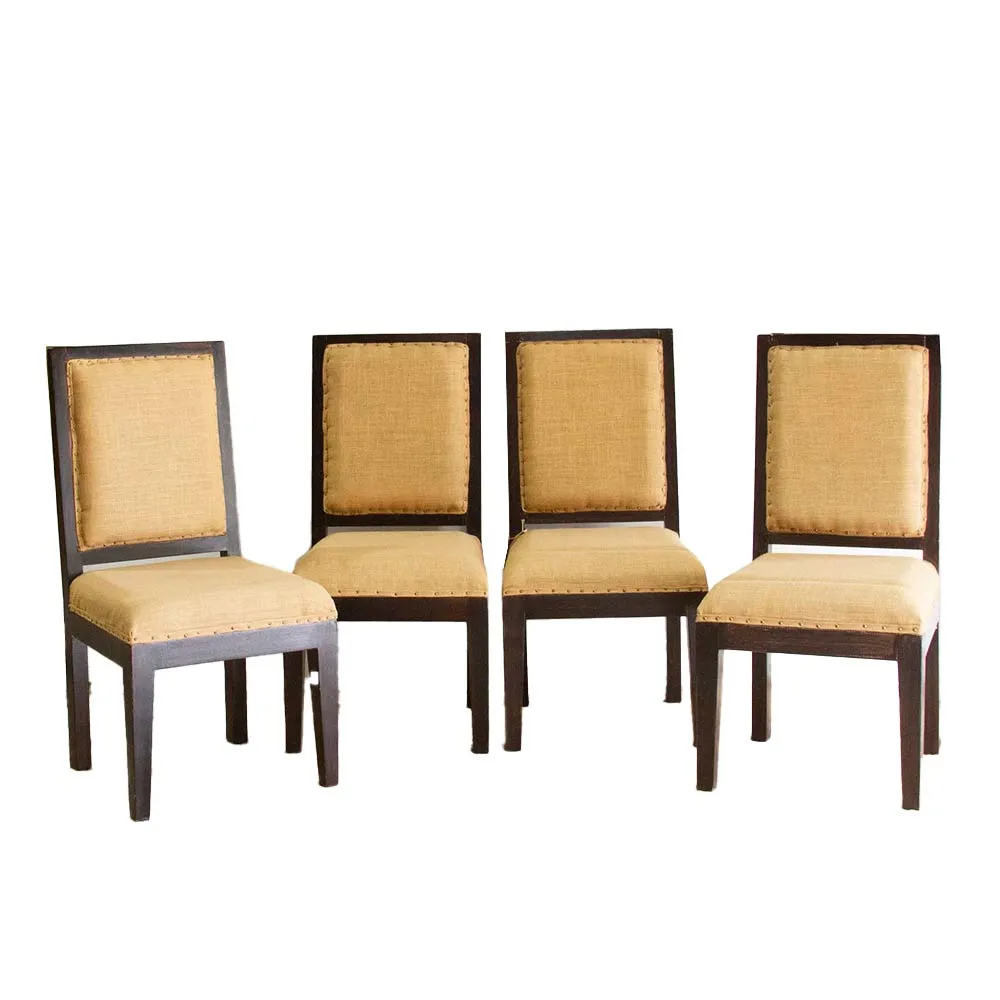Set of Four Burlap Brown Dining Chairs