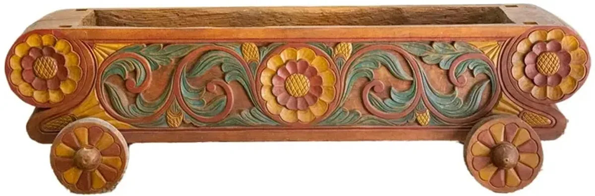 Antique Carved Wooden Planter Trough