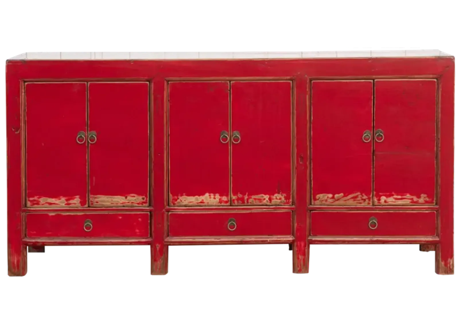 Long Red Lacquered Asian Sideboard