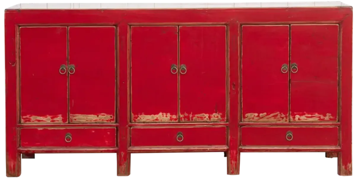 Long Red Lacquered Asian Sideboard