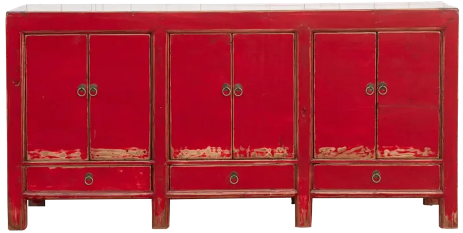 Long Red Lacquered Asian Sideboard