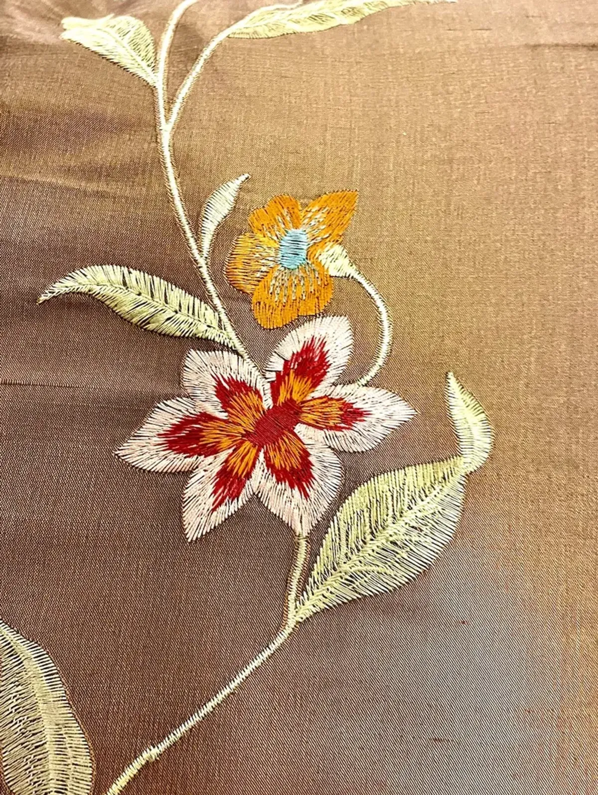 Floral Embroidered Silk Pillow