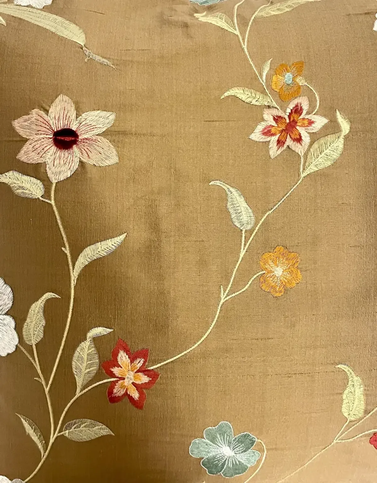 Floral Embroidered Silk Pillow