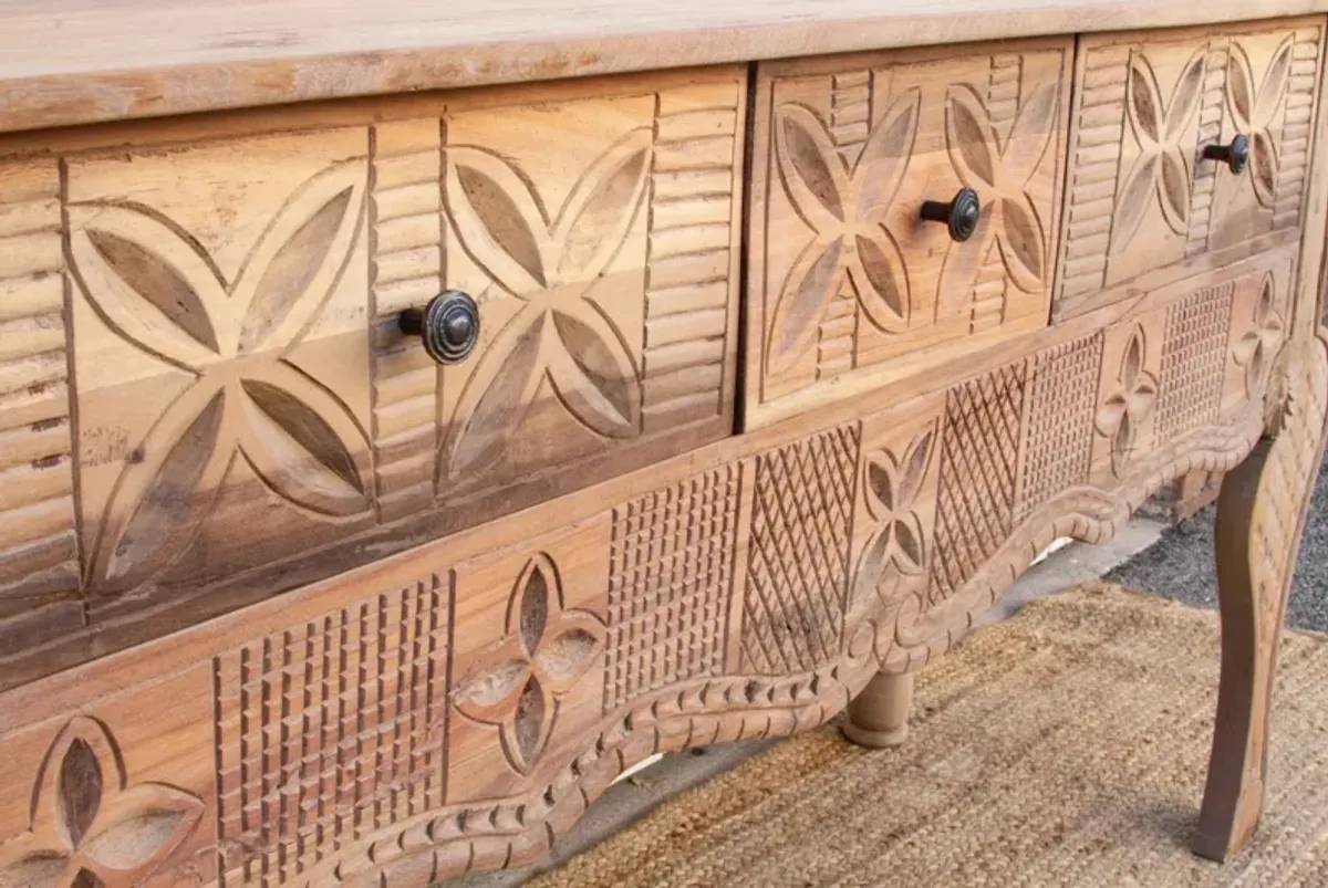 Finely Carved Nahuala Teak Console