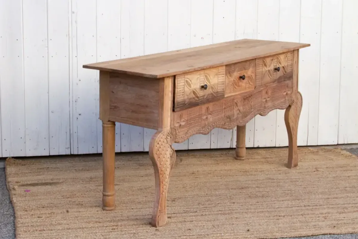 Finely Carved Nahuala Teak Console