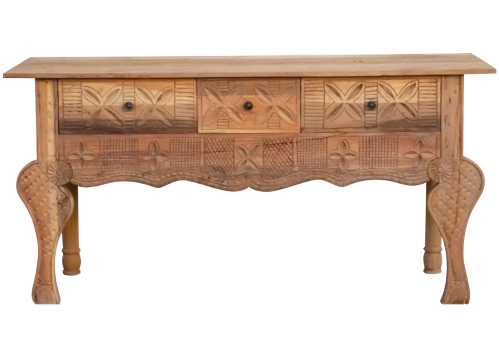 Finely Carved Nahuala Teak Console