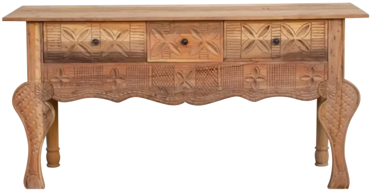 Finely Carved Nahuala Teak Console