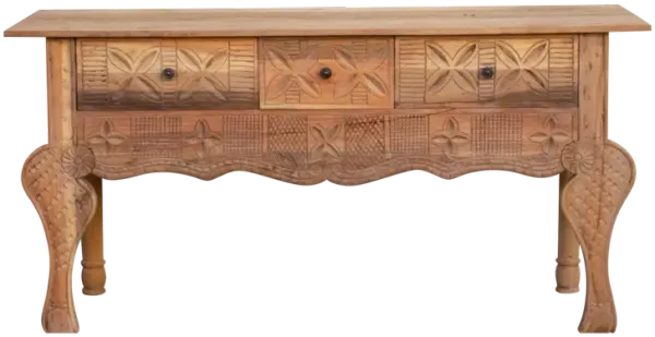 Finely Carved Nahuala Teak Console - de-cor