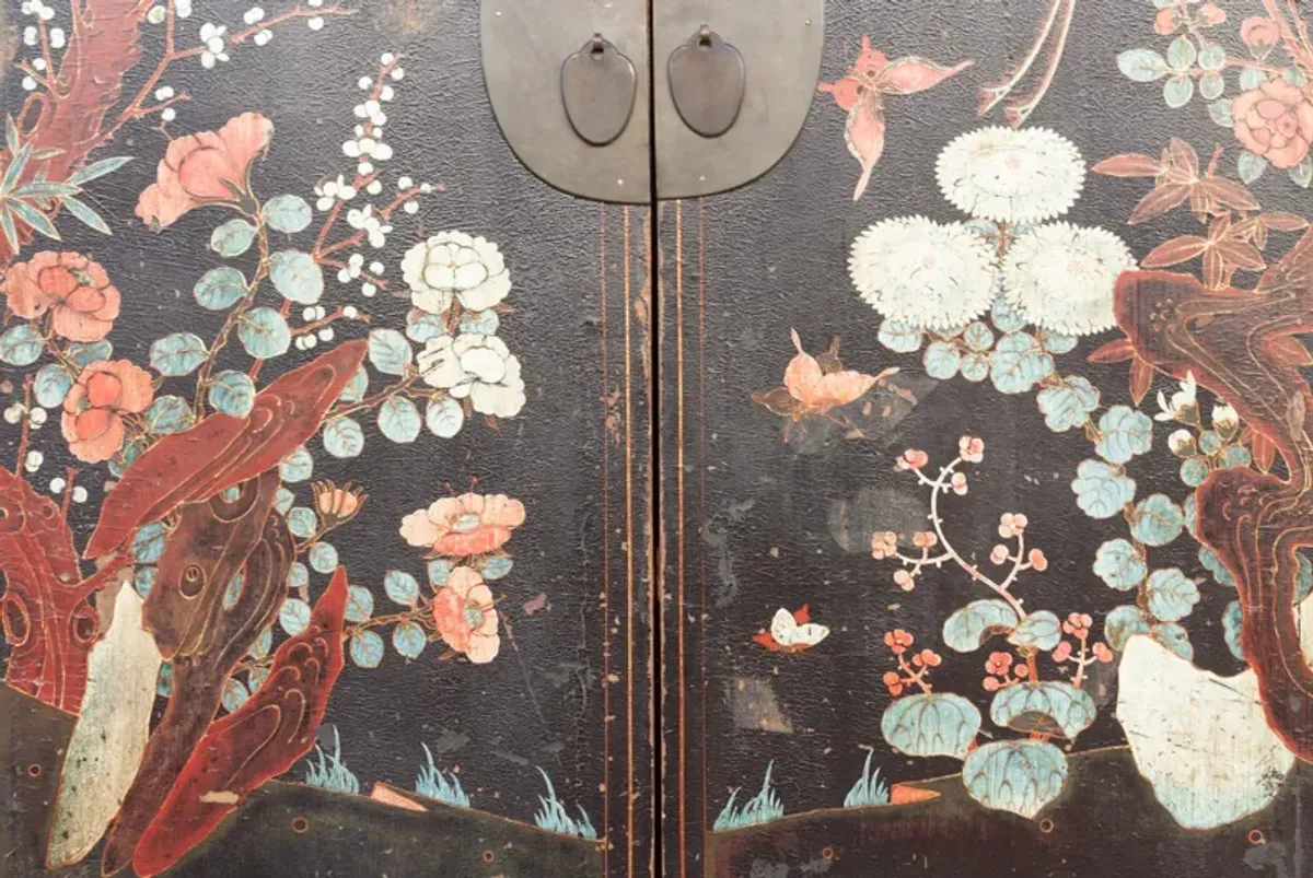 Antique Floral Chinoiserie Armoire - de-cor
