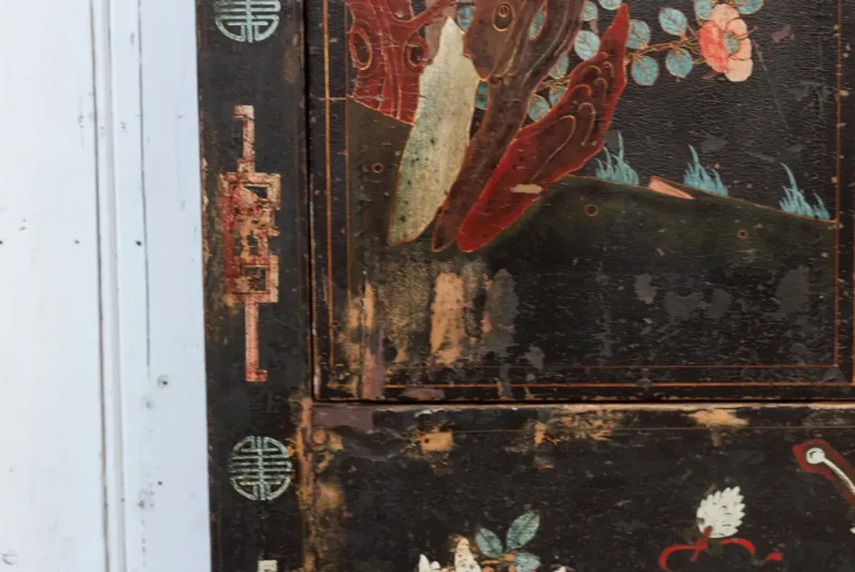 Antique Floral Chinoiserie Armoire - de-cor
