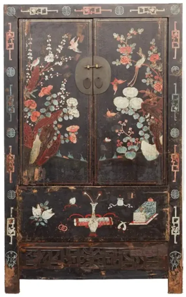 Antique Floral Chinoiserie Armoire - de-cor