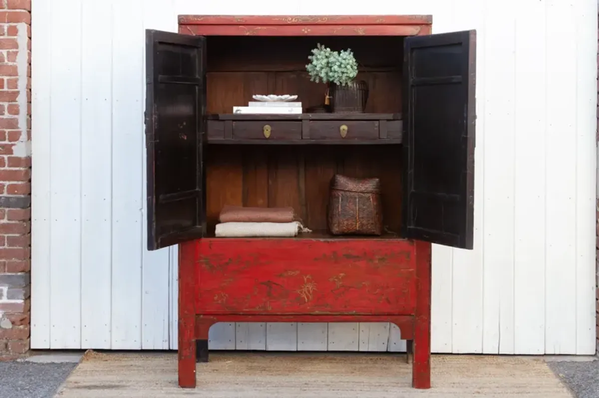 19th C. Red & Gilt Chinoiserie Armoire