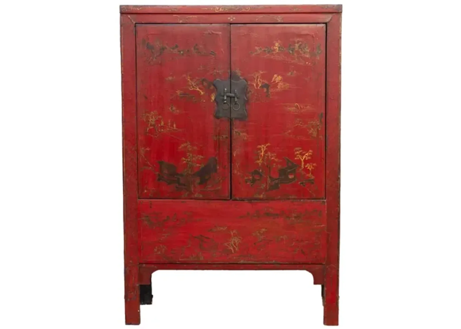 19th C. Red & Gilt Chinoiserie Armoire