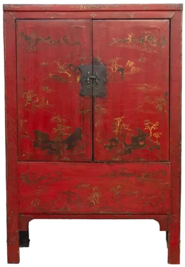 19th C. Red & Gilt Chinoiserie Armoire - de-cor