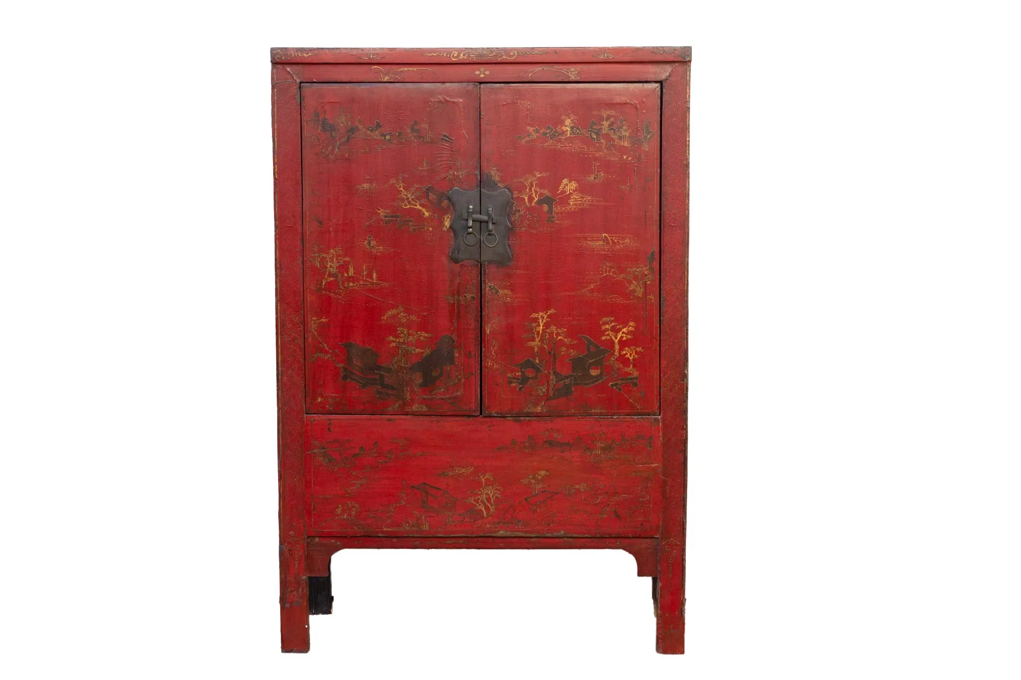 19th C. Red & Gilt Chinoiserie Armoire