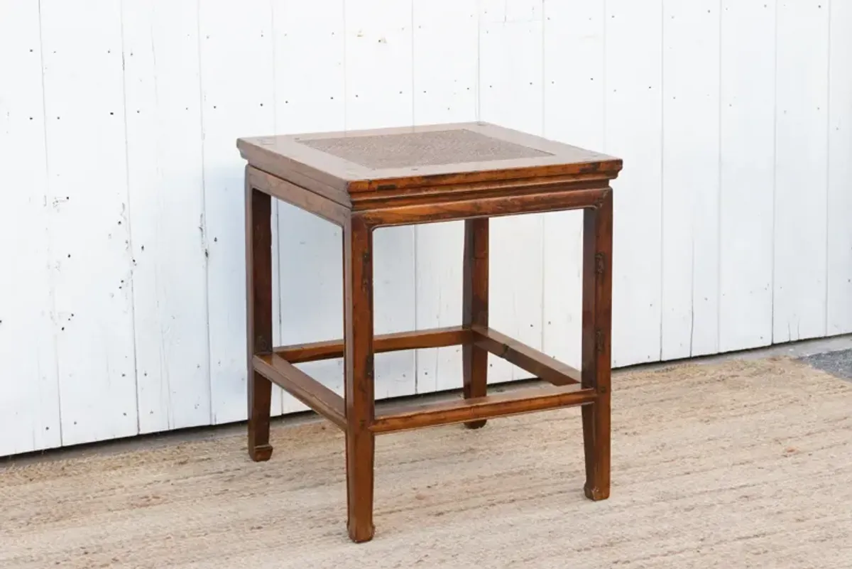 Antique Rattan Top Chinese End Table