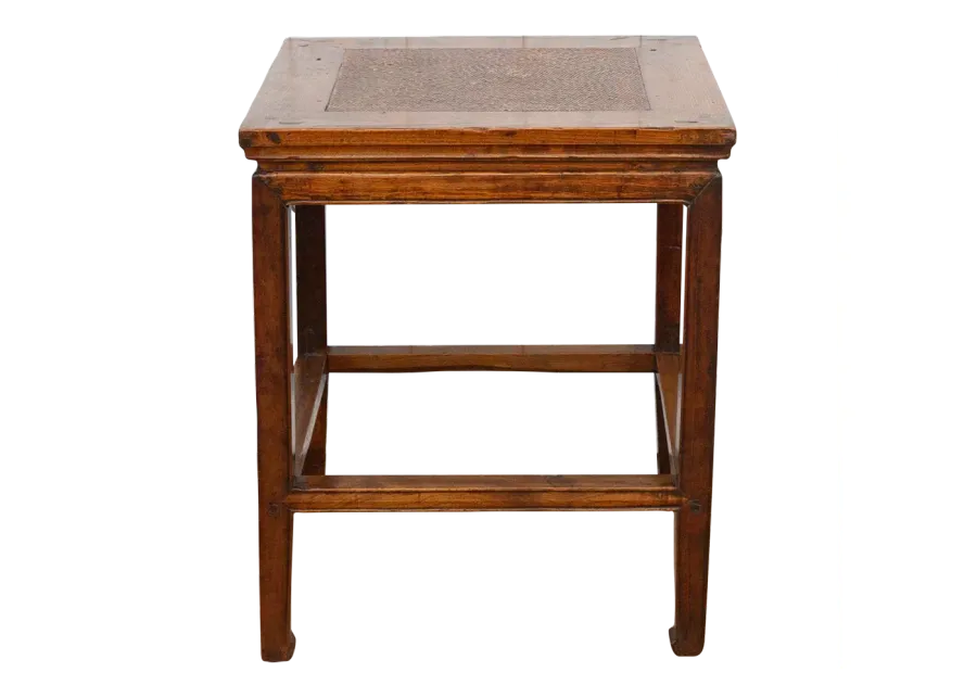 Antique Rattan Top Chinese End Table