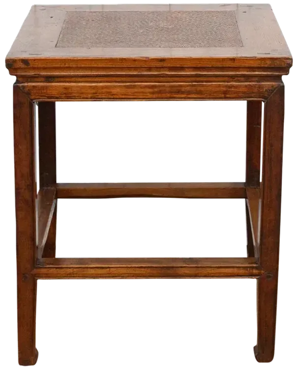 Antique Rattan Top Chinese End Table
