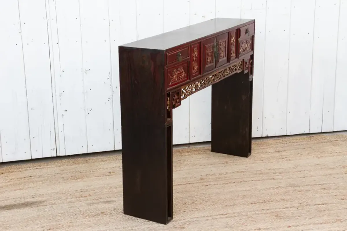 Antique Red & Gilt Kang Altar Table