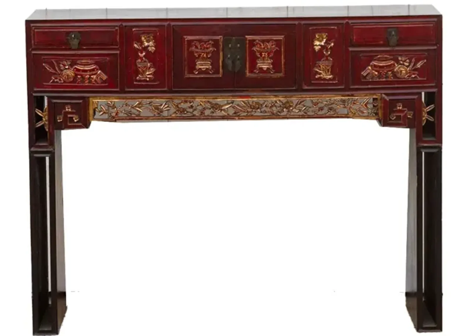 Antique Red & Gilt Kang Altar Table