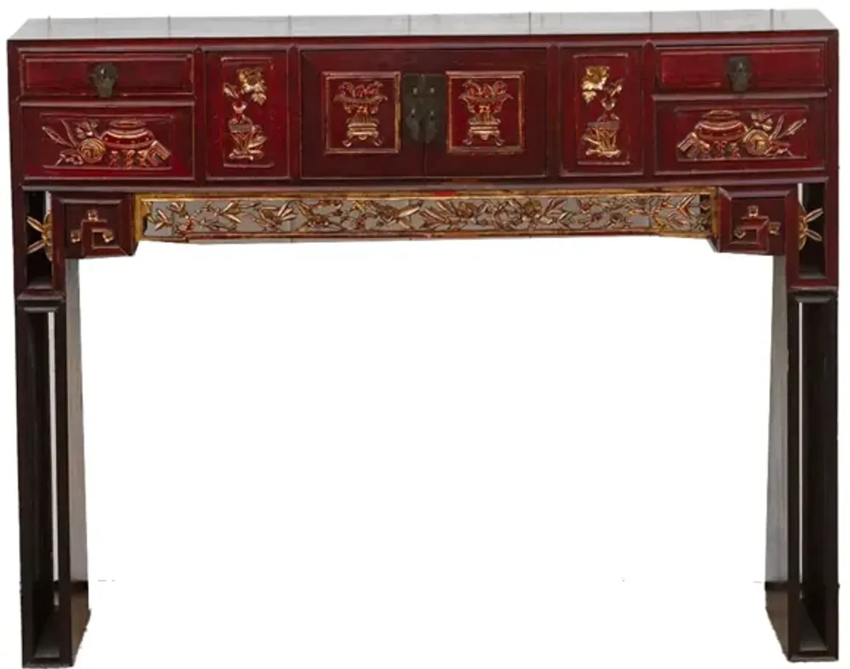 Antique Red & Gilt Kang Altar Table