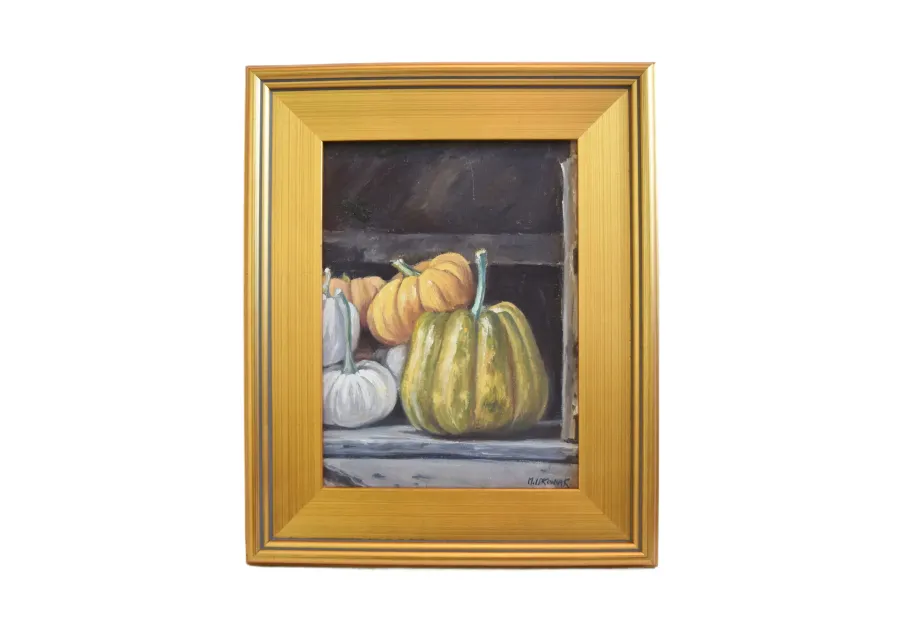 Farmhouse Harvest Pumpkins Oil Painting